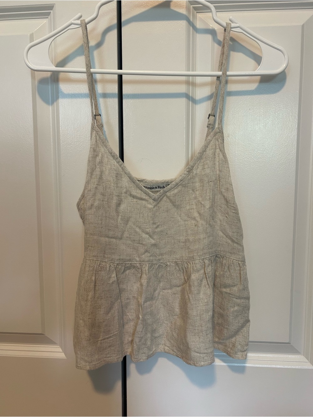 Abercrombie & Fitch Neutral Beige Linen-Blend Peplum Cami